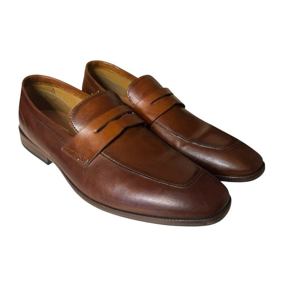 Steve Madden Dalton Penny Loafers Leather Size 10.5 Cognac Brown Old Money